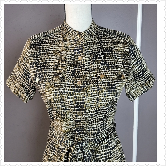 CALVIN KLIEN Animal Print Snap-Front, Belted Dress, Size 4 - Picture 6 of 8